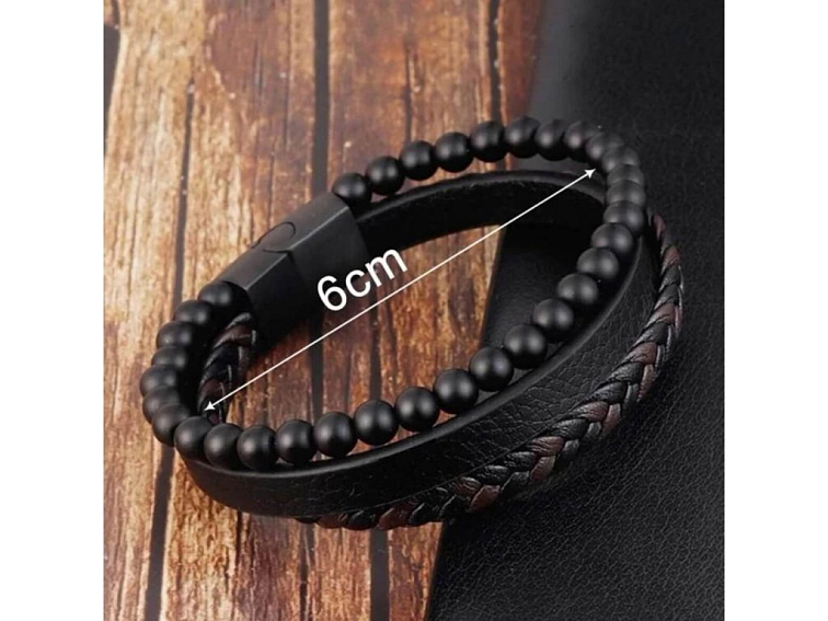 Náramek kombinovaný vrstvený pletený s minerály černo - hnědý