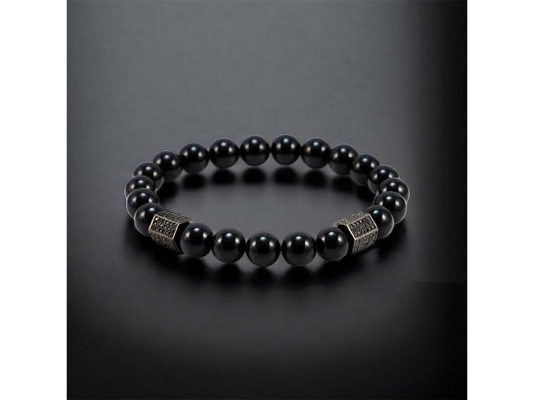 Náramek černý s rozdělovači se zirkony