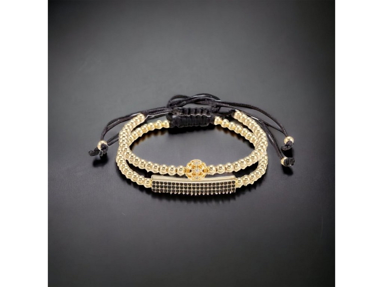 Náramkový set minerální zlatý s destičkou a kuličkou