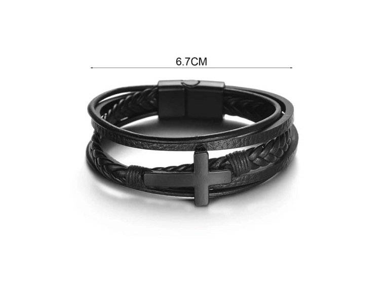 Náramek kombinovaný černý s křížem