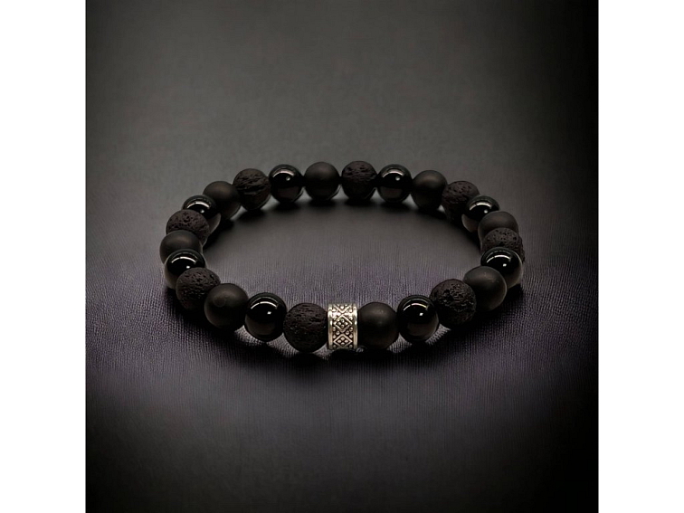 Náramek minerální - Černá harmonie (onyx a láva)