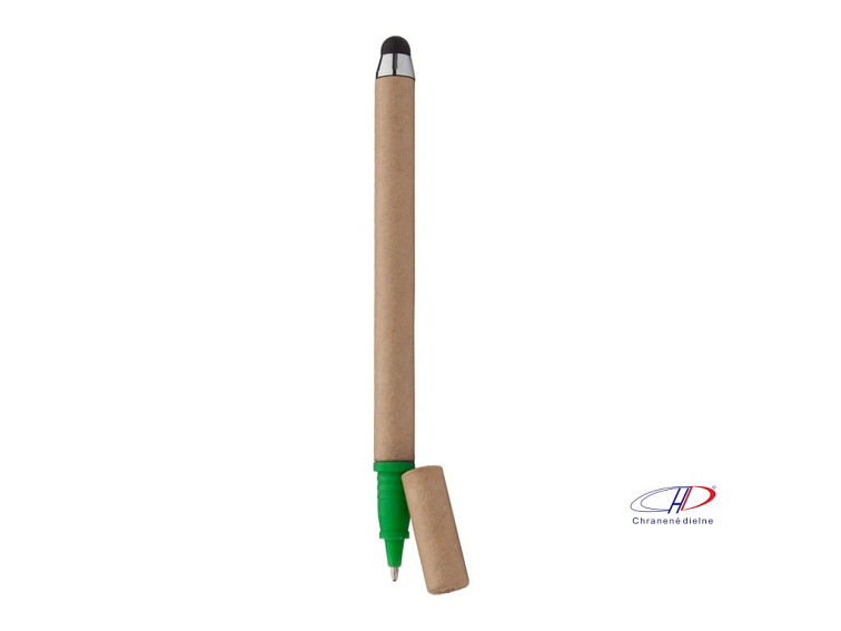 Dotykové guľôčkové pero z recyklovaného papiera, modrá náplň , natural/green