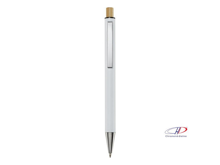 Guľôčkové pero Cyrus z rec. hliníku (čierna náplň) , white