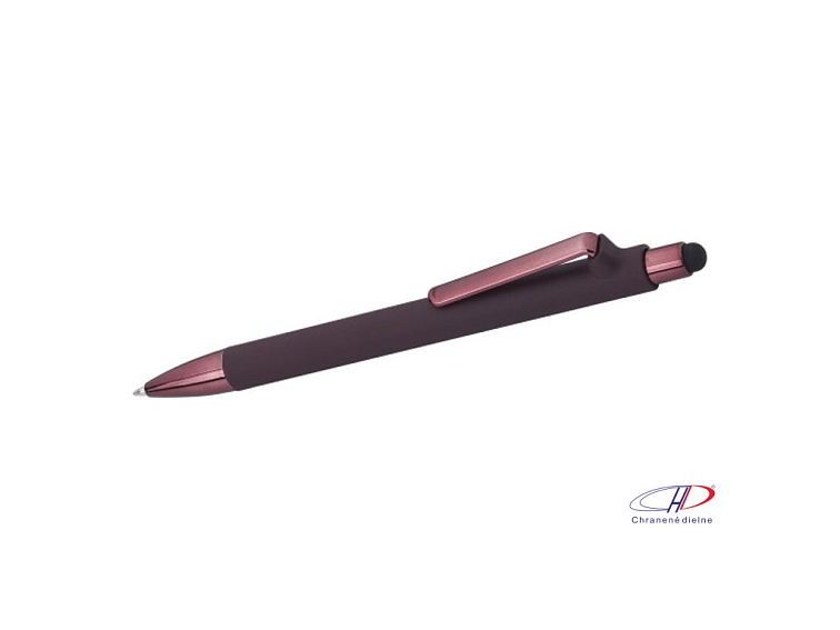 Matné plastové pero so stylusom (modrá náplň) , Brown