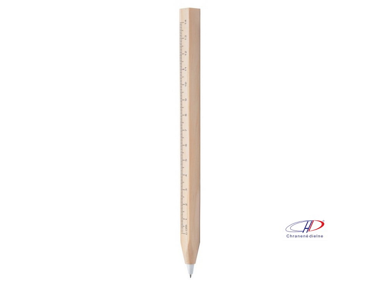 Guličkové pero s pravítkom, modrá náplň , natural