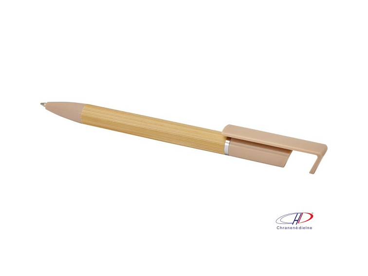 Bambusové pero so stojanom na mobil (modrá náplň) , oatmeal