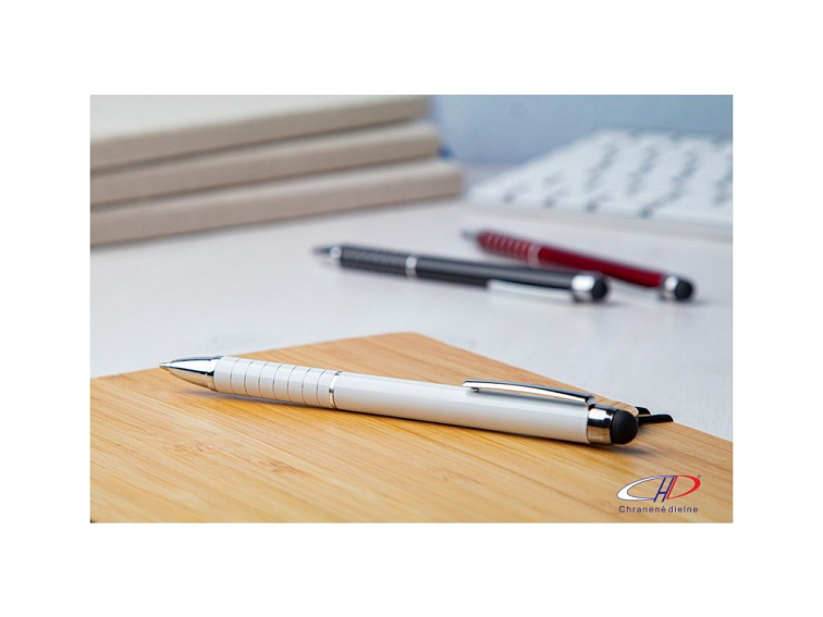 Dotykové guľôčkové pero, modrá náplň , white