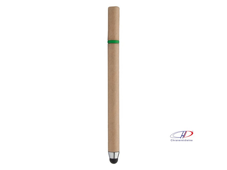 Dotykové guľôčkové pero z recyklovaného papiera, modrá náplň , natural/green