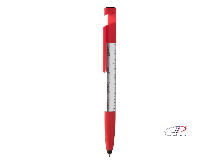 Dotykové guľôčkové pero, modrá náplň , red/silver