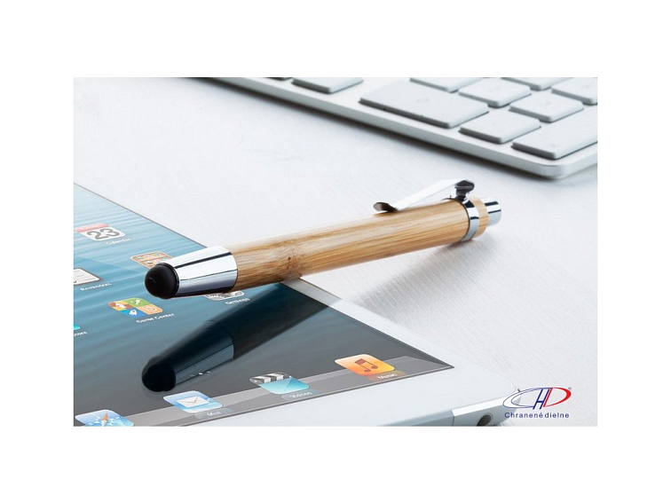 Dotykové guľôčkové pero z bambusu, modrá náplň , natural