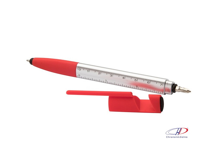 Dotykové guľôčkové pero, modrá náplň , red/silver