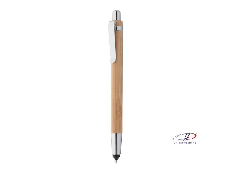 Dotykové guľôčkové pero z bambusu, modrá náplň , natural