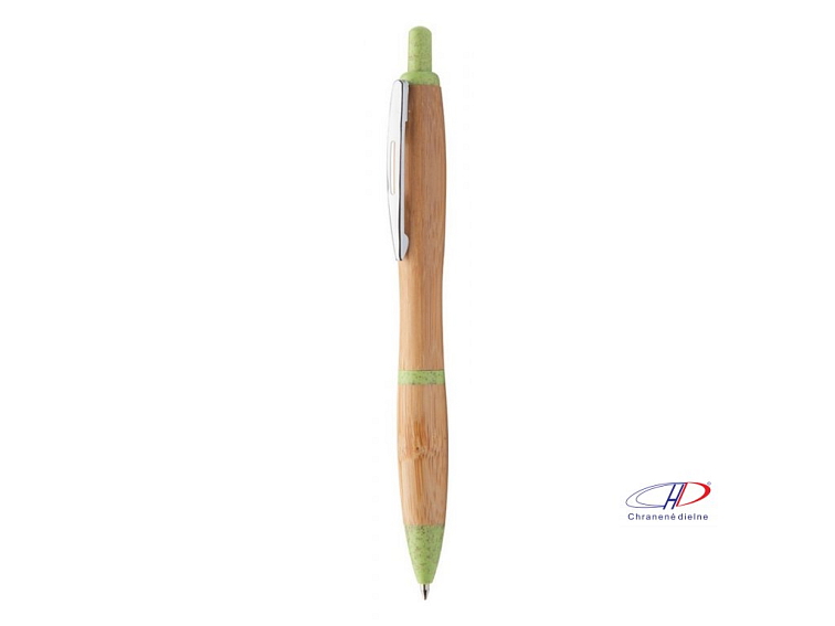 Bambusové guličkové pero, modrá náplň , green/natural