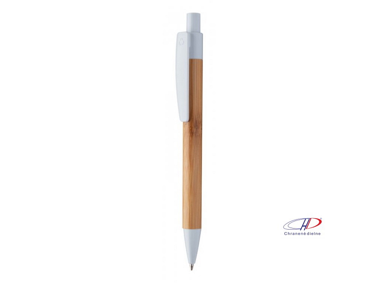 Bambusové guličkové pero, modrá náplň , white/natural