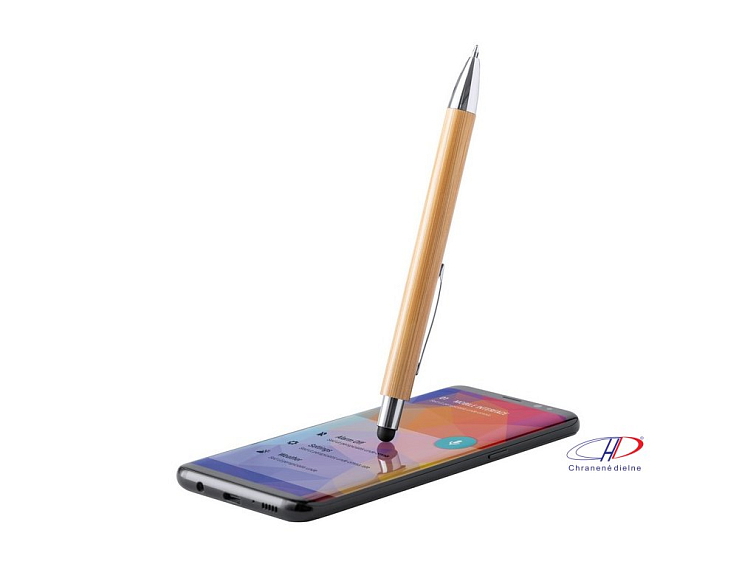 Bambusové dotykové a guličkové pero, modrá náplň , natural