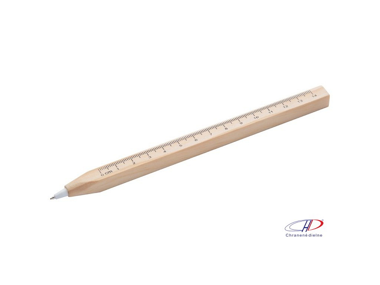 Guličkové pero s pravítkom, modrá náplň , natural