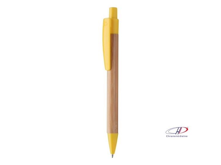 Bambusové guličkové pero, modrá náplň , white/natural