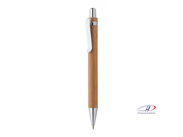 Guľôčkové pero z bambusu, modrá náplň , natural