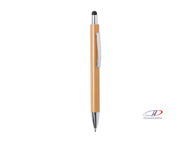 Bambusové dotykové a guličkové pero, modrá náplň , natural