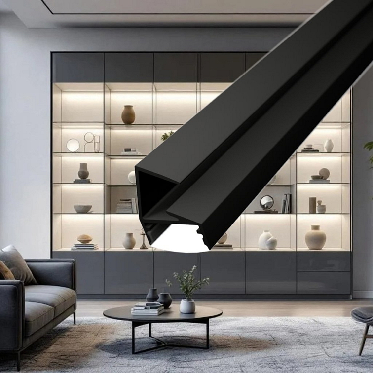 2m LED profile GLASS SHELF BLACK