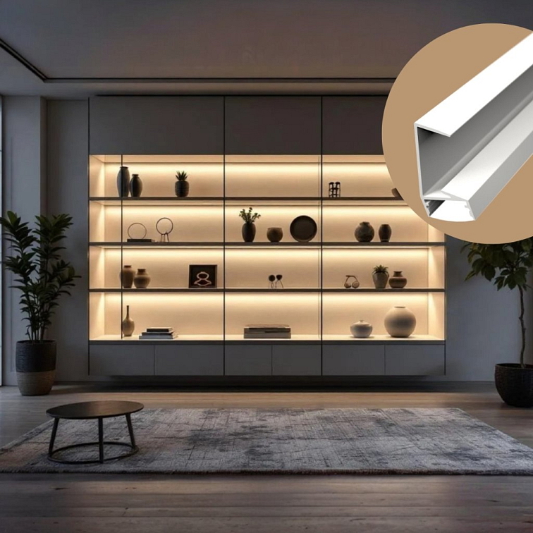2m LED profile WOODEN SHELF WHITE