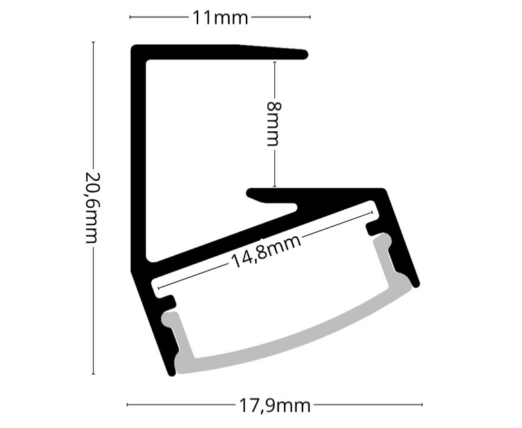 2m LED profile GLASS SHELF BLACK
