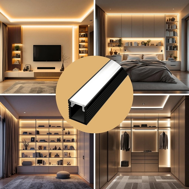 2m Slim SURFACE LED profile BLACK