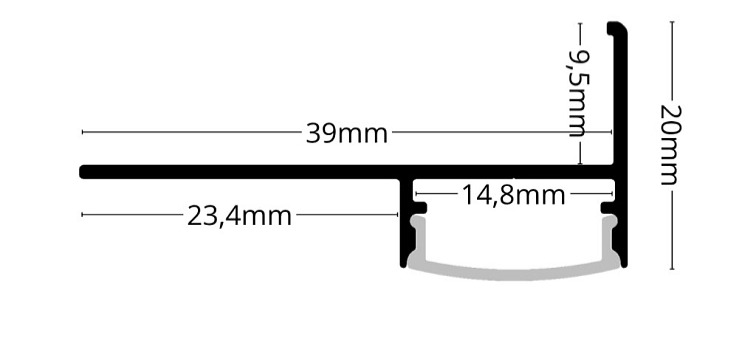 2m LED profile TILE-EDGE BLACK