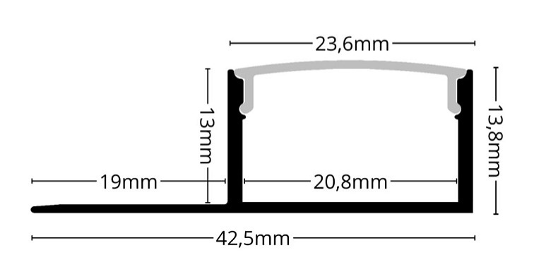 2m LED profile RECESSED 18