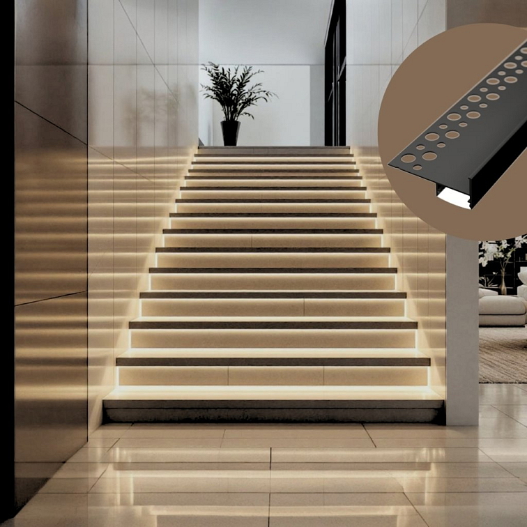 2m LED profile TILE-EDGE BLACK
