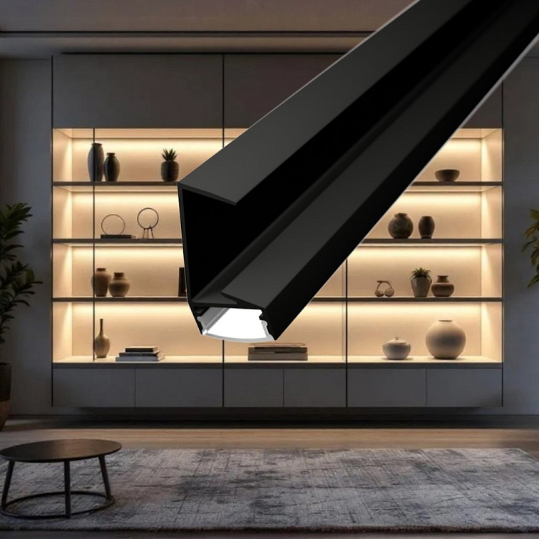 2m LED profile WOODEN SHELF BLACK