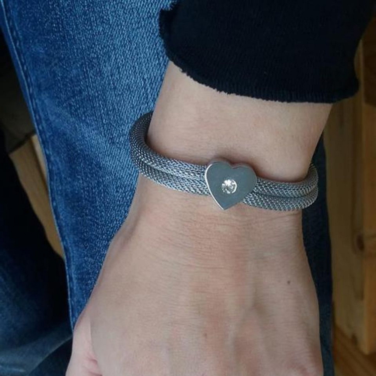 Náramek chirurgická ocel spletené srdce & zirkon stříbrná